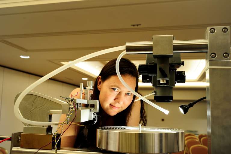 Kate Agnew with the Type 612 Disk Mastering Lathe